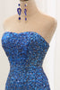 Load image into Gallery viewer, Sparkly Blue Sequined Mermaid Strapless Long Prom Dress