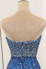 Load image into Gallery viewer, Sparkly Blue Sequined Mermaid Strapless Long Prom Dress