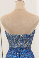 Load image into Gallery viewer, Sparkly Blue Sequined Mermaid Strapless Long Prom Dress