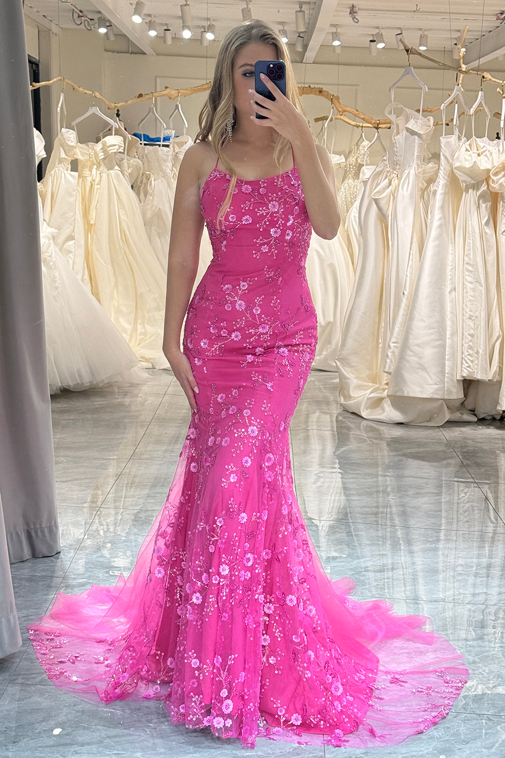 Fuchsia Mermaid Long Prom Dress With Appliques