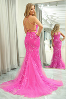 Load image into Gallery viewer, Fuchsia Mermaid Backless Long Prom Dress With Appliques