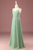 Load image into Gallery viewer, A-line Long Chiffon Matcha V-neck Spaghetti Straps Junior Bridesmaid Dress