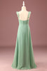 Load image into Gallery viewer, A-line Long Chiffon Matcha V-neck Spaghetti Straps Junior Bridesmaid Dress