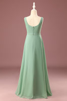 Load image into Gallery viewer, Matcha Square Neck Sleeveless A-line Chiffon Maxi Junior Bridesmaid Dress