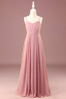 Load image into Gallery viewer, Dusty Rose A-line Chiffon Spaghetti Straps Long Pleated Junior Bridesmaid Dress