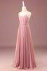 Load image into Gallery viewer, Dusty Rose A-line Chiffon Spaghetti Straps Long Pleated Junior Bridesmaid Dress