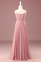 Load image into Gallery viewer, Dusty Rose A-line Chiffon Spaghetti Straps Long Pleated Junior Bridesmaid Dress