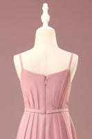 Load image into Gallery viewer, Dusty Rose A-line Chiffon Spaghetti Straps Long Pleated Junior Bridesmaid Dress
