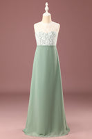 Load image into Gallery viewer, Matcha A-line Floor Length Round Neck Sleeveless Junior Bridesmaid Dress