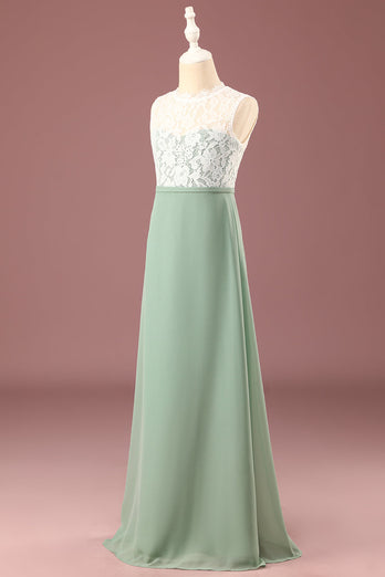 Matcha A-line Floor Length Round Neck Sleeveless Junior Bridesmaid Dress