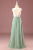 Load image into Gallery viewer, Matcha A-line Floor Length Round Neck Sleeveless Junior Bridesmaid Dress