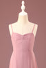 Load image into Gallery viewer, Dusty Rose Spaghetti Straps A-line Chiffon Long Junior Bridesmaid Dress