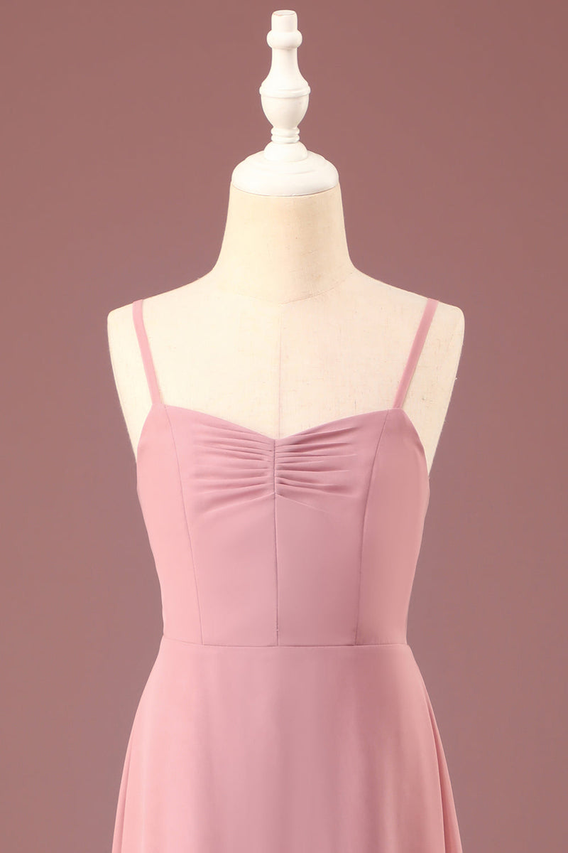 Load image into Gallery viewer, Dusty Rose Spaghetti Straps A-line Chiffon Long Junior Bridesmaid Dress