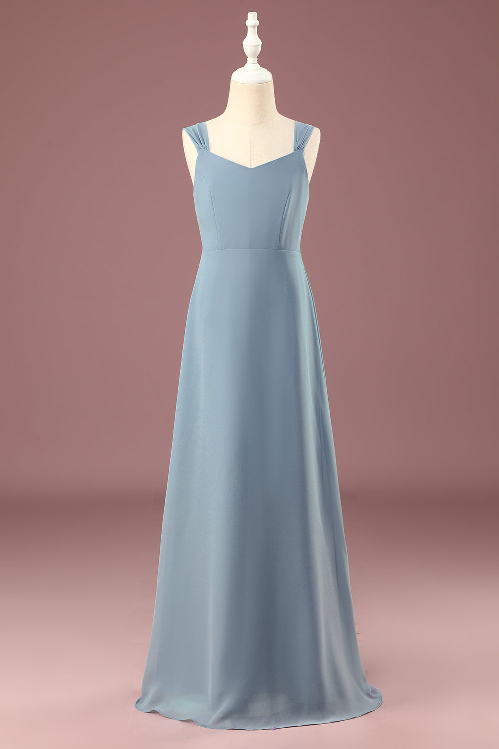 Dusty Blue Chiffon A-line V-neck Junior Bridesmaid Dress