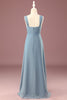 Load image into Gallery viewer, Dusty Blue Chiffon A-line V-neck Junior Bridesmaid Dress