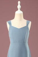 Load image into Gallery viewer, Dusty Blue Chiffon A-line V-neck Junior Bridesmaid Dress
