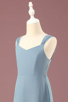Load image into Gallery viewer, Dusty Blue Chiffon A-line V-neck Junior Bridesmaid Dress