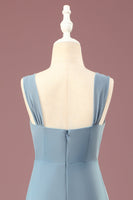 Load image into Gallery viewer, Dusty Blue Chiffon A-line V-neck Junior Bridesmaid Dress