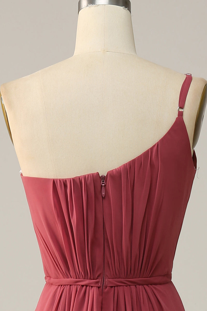 Load image into Gallery viewer, One Shoulder Desert Rose A Line Long Bridesmaid Dress