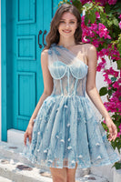 Load image into Gallery viewer, One Shoulder A Line Corset Short Prom Dress with Beading
