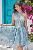 Load image into Gallery viewer, One Shoulder A Line Corset Short Prom Dress with Beading