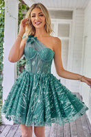 Load image into Gallery viewer, One Shoulder A Line Corset Short Prom Dress with Beading