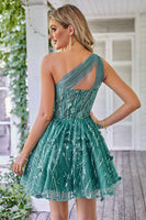 Load image into Gallery viewer, One Shoulder A Line Corset Short Prom Dress with Beading