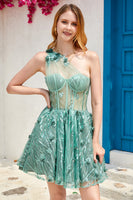 Load image into Gallery viewer, One Shoulder A Line Corset Short Prom Dress with Beading