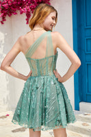 Load image into Gallery viewer, One Shoulder A Line Corset Short Prom Dress with Beading