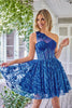 Load image into Gallery viewer, One Shoulder A Line Corset Short Prom Dress with Beading