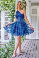 Load image into Gallery viewer, One Shoulder A Line Corset Short Prom Dress with Beading
