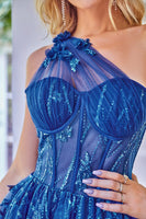 Load image into Gallery viewer, One Shoulder A Line Corset Short Prom Dress with Beading