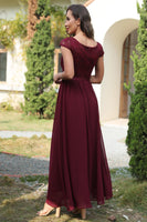 Load image into Gallery viewer, A Line V-Neck Burgundy Long Bridesmaid Dress