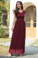 Load image into Gallery viewer, A Line V-Neck Burgundy Long Bridesmaid Dress