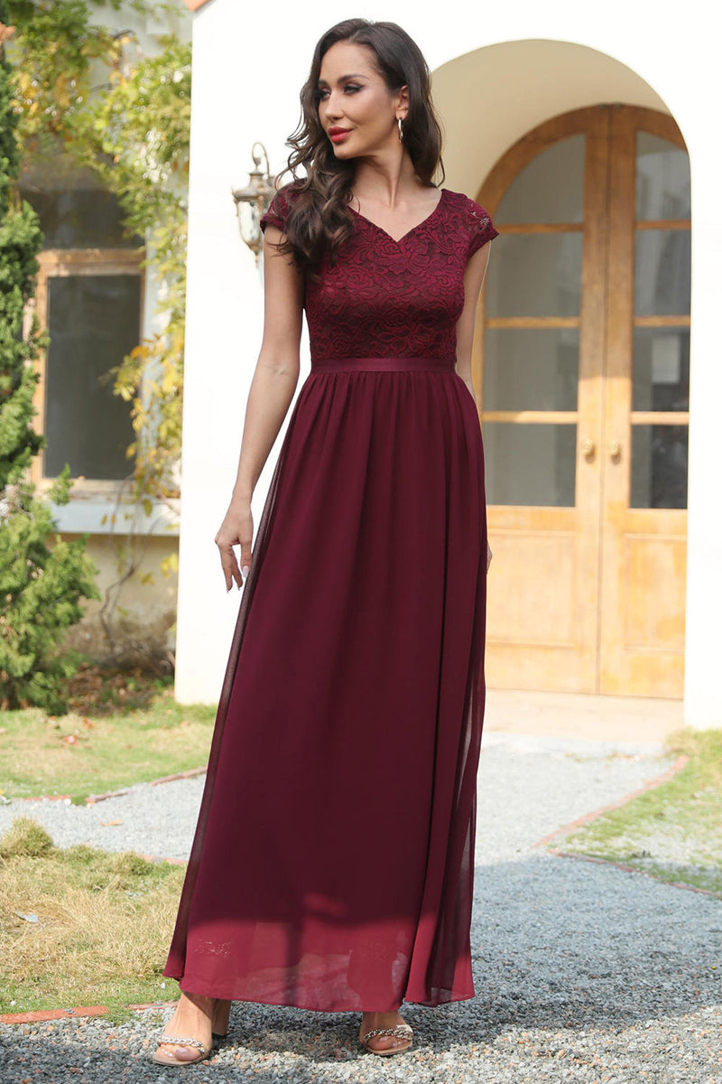 Load image into Gallery viewer, A Line V-Neck Burgundy Long Bridesmaid Dress