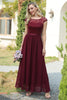 Load image into Gallery viewer, Burgundy Cap Sleeves Chiffon Bridesmaid Dress