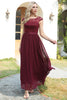 Load image into Gallery viewer, Burgundy Cap Sleeves Chiffon Bridesmaid Dress