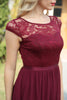 Load image into Gallery viewer, Burgundy Cap Sleeves Chiffon Bridesmaid Dress