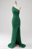 Load image into Gallery viewer, Sparkly Orange Mermaid One Shoulder Sequins Prom Dress with Slit