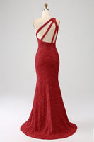 Load image into Gallery viewer, Sparkly Orange Mermaid One Shoulder Sequins Prom Dress with Slit