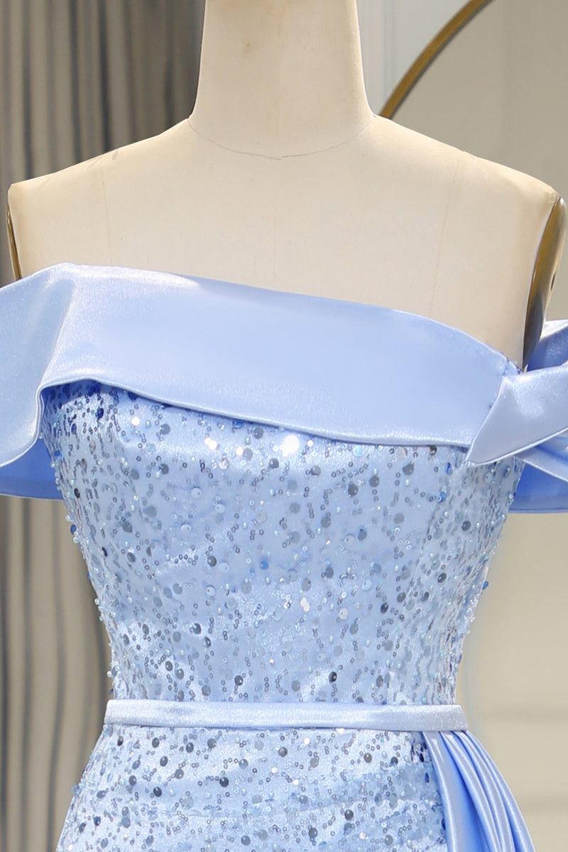 Load image into Gallery viewer, Sparkly Light Blue Long Sequined Prom Dress With Slit