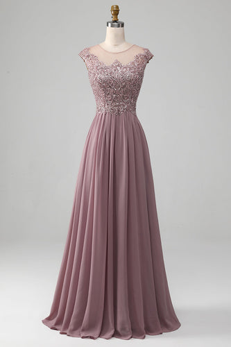 A-Line Beaded Blush Prom Dress