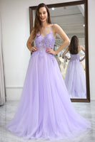 Load image into Gallery viewer, Light Purple A Line Long Prom Dress With Appliques