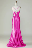 Load image into Gallery viewer, Orange Mermaid Spaghetti Straps Long Corset Prom Dress With Slit