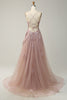 Load image into Gallery viewer, A-Line Spaghetti Straps Blush Long Prom Dress with Appliques