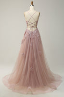 Load image into Gallery viewer, A-Line Spaghetti Straps Blush Long Prom Dress with Appliques