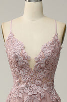 Load image into Gallery viewer, A-Line Spaghetti Straps Blush Long Prom Dress with Appliques