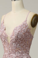 Load image into Gallery viewer, A-Line Spaghetti Straps Blush Long Prom Dress with Appliques