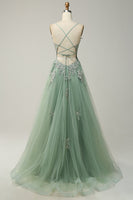 Load image into Gallery viewer, A-Line Spaghetti Straps Blush Long Prom Dress with Appliques