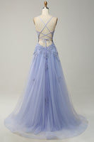 Load image into Gallery viewer, A-Line Spaghetti Straps Blush Long Prom Dress with Appliques